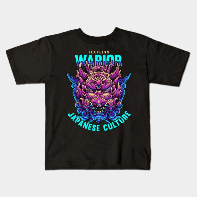 Fearless Warior Japanese Culture Kids T-Shirt by Pixel Poetry